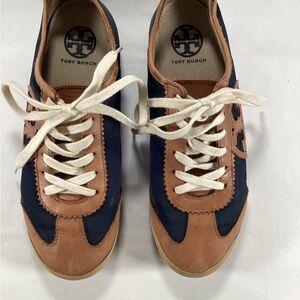Tory Burch Blue and Tan Sneakers Classic Sporty Design